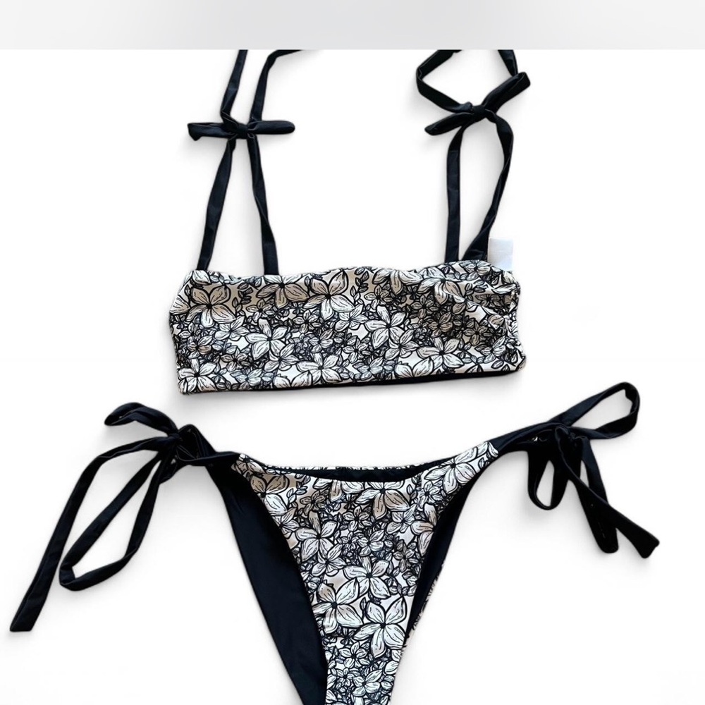 Floral Black and White Bikini Set